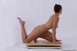 Nude Woman White Kneeling poses - ALL Slim Kneeling poses - on both knees long brown Pinup