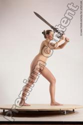 Nude Fighting with sword Woman White Standing poses - ALL Slim long blond Standing poses - simple Multi angle poses Pinup