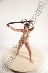 Nude Fighting with sword Woman White Standing poses - ALL Slim long blond Standing poses - simple Multi angle poses Pinup