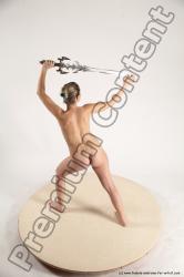 Nude Fighting with sword Woman White Standing poses - ALL Slim long blond Standing poses - simple Multi angle poses Pinup