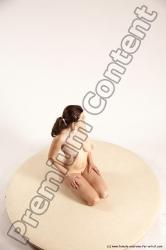 Nude Woman White Sitting poses - ALL Slim long brown Sitting poses - on knees Multi angle poses Pinup