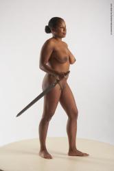 Nude Fighting with sword Woman Black Standing poses - ALL Slim medium black Standing poses - simple Pinup