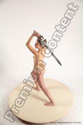 Nude Fighting with sword Woman White Standing poses - ALL Slim long blond Standing poses - simple Multi angle poses Pinup