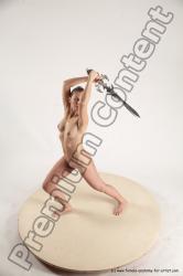 Nude Fighting with sword Woman White Standing poses - ALL Slim long blond Standing poses - simple Multi angle poses Pinup