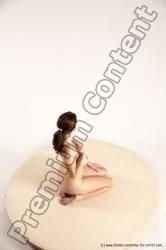 Nude Woman White Sitting poses - ALL Slim long brown Sitting poses - on knees Multi angle poses Pinup