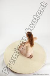 Nude Woman White Sitting poses - ALL Slim long red Sitting poses - on knees Multi angle poses Pinup