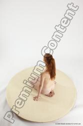 Nude Woman White Sitting poses - ALL Slim long red Sitting poses - on knees Multi angle poses Pinup