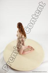 Nude Woman White Kneeling poses - ALL Slim Kneeling poses - on both knees long red Multi angle poses Pinup