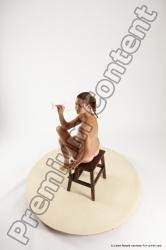 Nude Woman White Sitting poses - ALL Slim long red Sitting poses - simple Multi angle poses Pinup