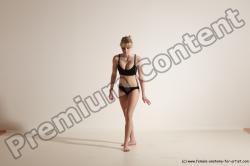 Underwear Gymnastic poses Woman White Athletic long blond Dancing Dynamic poses Academic