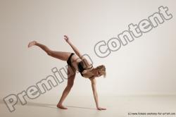 Underwear Gymnastic poses Woman White Athletic long blond Dancing Dynamic poses Academic