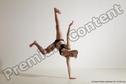 Underwear Gymnastic poses Woman White Athletic long blond Dancing Dynamic poses Academic