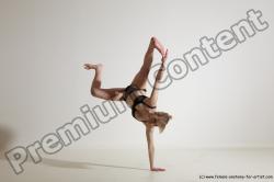 Underwear Gymnastic poses Woman White Athletic long blond Dancing Dynamic poses Academic