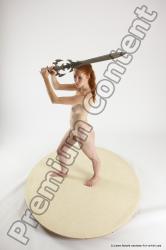 Nude Fighting with sword Woman White Standing poses - ALL Slim long red Standing poses - simple Multi angle poses Pinup