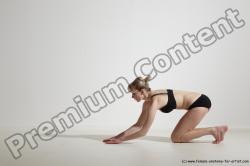 Underwear Gymnastic poses Woman White Slim long blond Dancing Dynamic poses Academic