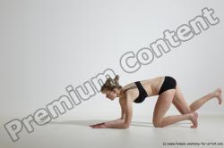 Underwear Gymnastic poses Woman White Slim long blond Dancing Dynamic poses Academic