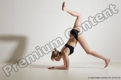 Underwear Gymnastic poses Woman White Slim long blond Dancing Dynamic poses Academic