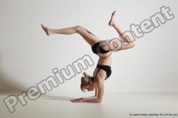 Underwear Gymnastic poses Woman White Slim long blond Dancing Dynamic poses Academic