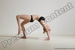 Underwear Gymnastic poses Woman White Slim long blond Dancing Dynamic poses Academic