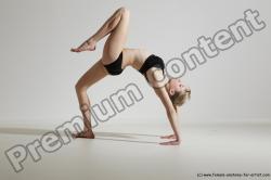 Underwear Gymnastic poses Woman White Slim long blond Dancing Dynamic poses Academic