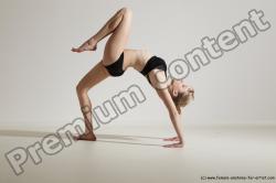 Underwear Gymnastic poses Woman White Slim long blond Dancing Dynamic poses Academic