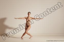 Nude Gymnastic poses Woman White Slim long brown Dancing Dynamic poses Pinup