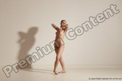 Nude Gymnastic poses Woman White Slim long brown Dancing Dynamic poses Pinup