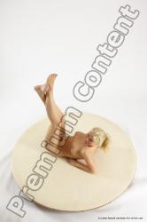 Nude Woman White Laying poses - ALL Slim Laying poses - on back long blond Multi angle poses Pinup