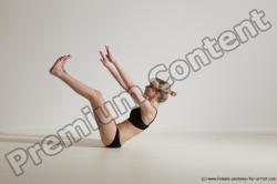 Underwear Gymnastic poses Woman White Moving poses Slim long blond Dynamic poses Academic