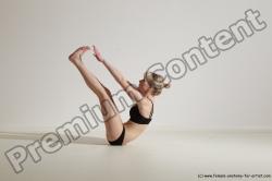 Underwear Gymnastic poses Woman White Moving poses Slim long blond Dynamic poses Academic