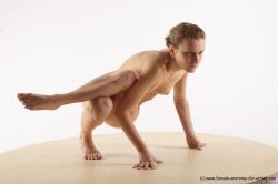 Nude Gymnastic poses Woman White Standing poses - ALL Athletic Standing poses - knee-bend long brown Pinup