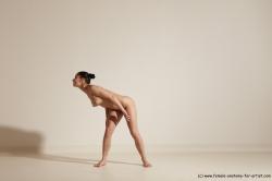 Nude Gymnastic poses Woman White Slim long brown Dancing Dynamic poses Pinup