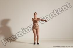 Nude Gymnastic poses Woman White Slim long brown Dancing Dynamic poses Pinup