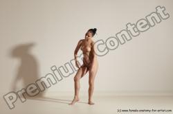 Nude Woman White Slim long brown Dancing Dynamic poses Pinup