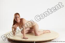 Nude Woman White Kneeling poses - ALL Slim Kneeling poses - on both knees long red Multi angle poses Pinup