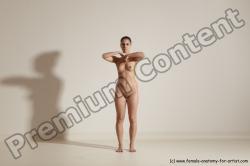 Nude Woman White Slim long brown Dancing Dynamic poses Pinup