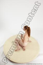 Nude Woman White Sitting poses - ALL Slim long red Sitting poses - simple Multi angle poses Pinup