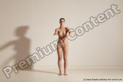 Nude Woman White Slim long brown Dancing Dynamic poses Pinup