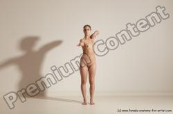 Nude Woman White Slim long brown Dancing Dynamic poses Pinup