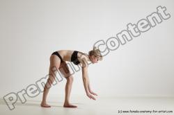 Underwear Gymnastic poses Woman White Moving poses Slim long blond Dynamic poses Academic