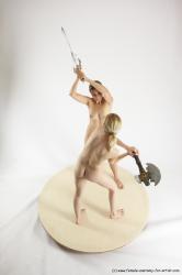 Nude Fighting with sword Woman - Woman White Standing poses - ALL Slim long blond Standing poses - simple Multi angle poses Pinup