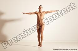 Nude Woman White Athletic medium brown Dancing Dynamic poses Pinup