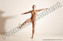 Nude Woman White Athletic medium brown Dancing Dynamic poses Pinup