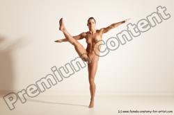 Nude Woman White Athletic medium brown Dancing Dynamic poses Pinup