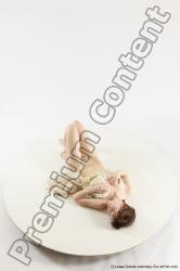 Nude Woman White Laying poses - ALL Slim Laying poses - on back medium brown Multi angle poses Pinup