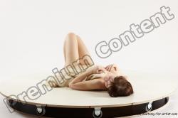 Nude Woman White Laying poses - ALL Slim Laying poses - on back medium brown Multi angle poses Pinup