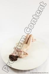 Nude Woman White Laying poses - ALL Slim Laying poses - on back medium brown Multi angle poses Pinup