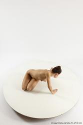 Nude Woman White Sitting poses - ALL Slim long brown Sitting poses - on knees Multi angle poses Pinup