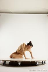 Nude Woman White Sitting poses - ALL Slim long brown Sitting poses - on knees Multi angle poses Pinup