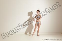 Swimsuit Woman White Slim long brown Dancing Dynamic poses Academic